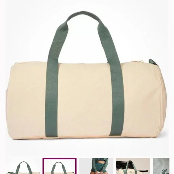 NWT PINK Victoria's Secret Cream and Green weekender Duffel Bag Adjustable Strap - Picture 4 of 13
